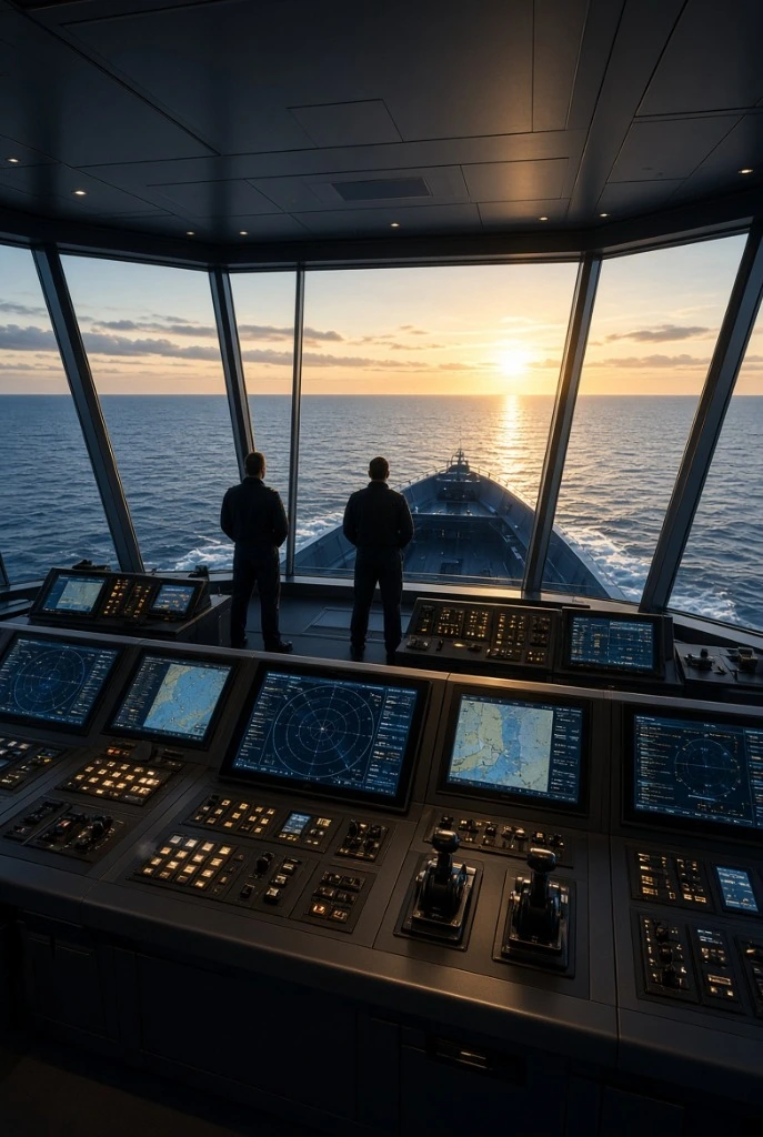 Bridge Navigation Officers Guiding Horizons across Open Sea